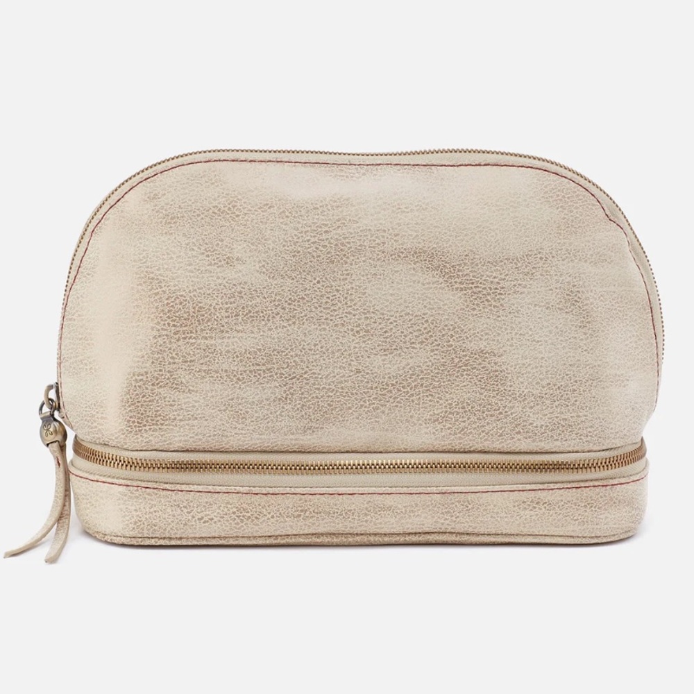 Hobo International Large Cosmetic/Makeup Pouch in Gold Metallic Leather, NWOT